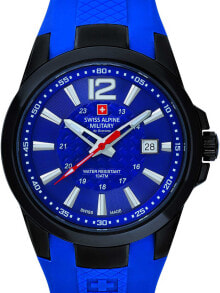 Мужские наручные часы с ремешком Мужские наручные часы с синим силиконовым  ремешком Swiss Alpine Military 7058.1875 sport mens 43mm 10ATM