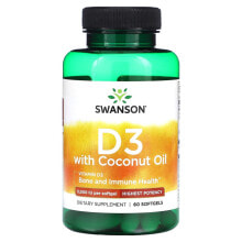 Витамин D swanson, D3 с кокосовым маслом, высочайшая эффективность, 5000 МЕ, 60 мягких таблеток