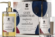 Alkotest HISKIN_SET Cozy Christmas mydło do rąk Malina i Drzewo Sandałowe 250ml + świeca Malina i Drzewo Sandałowe 150g