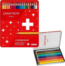 Цветные карандаши для рисования для детей caran d`Arche Kredki Swisscolor Aquarelle, z efektem akwareli, sześciokątne, 18szt., mix kolorów