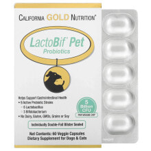 Витамины и добавки для собак california Gold Nutrition, пробиотики LactoBif Pet, 5 млрд КОЕ, 60 растительных капсул
