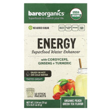 Energy, Superfood Water Enhancer, Organic Peach Green Tea, 12 Stick Packets, 0.21 oz (6 g) Each