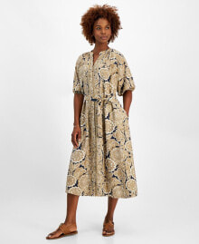 Tommy Hilfiger women's Printed Split-Neck Puff-Sleeve Dress