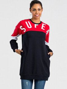 Женские трикотажные платья Туника с карманами, снизу на резинке и красной вставкой SUPER - черное - Factory Price