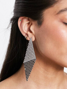 Женские серьги aSOS DESIGN drop earrings with crystal and chain waterfall in silver tone