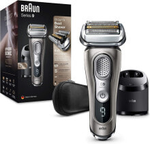 Braun Series 9 9385cc + Electric Shaver with 20% Longer Battery Life Improved Cleaning and Charging Station Leather Case Wet&Dry Electric Shaver Men's Precision Trimmer Graphite