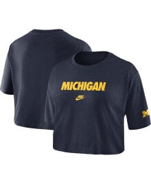 Nike women's Navy Michigan Wolverines Wordmark Cropped T-shirt