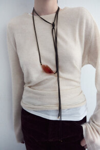 Long stone cord necklace