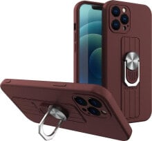 Hurtel Ring Case silikonowe etui z uchwytem na palec i podstawką do iPhone 13 mini brązowy