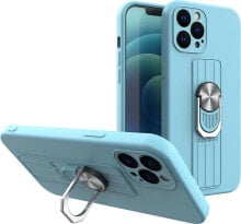 Hurtel Ring Case silikonowe etui z uchwytem na palec i podstawką do iPhone 13 Pro jasnoniebieski