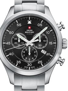 Мужские наручные часы с серебряным браслетом Swiss Military SM34076.01 Chronograph 43mm 10ATM