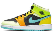 Jordan Air Jordan 1 Mid SE 中帮 复古篮球鞋 GS 绿黄蓝橙 / Кроссовки Jordan Air Jordan 1 Mid SE GS BQ6931-037