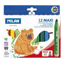 Фломастеры для рисования для детей MILAN Box 12 Maxi Conical Tip Fibrepens