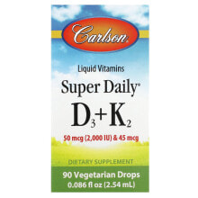 Carlson, Super Daily D3 и K2, витамины D3 и K2, 90 вегетарианских капель, 2,54 мл (0,086 жидк. унции)