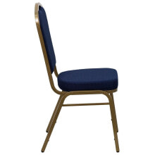 Flash Furniture hercules Series Crown Back Stacking Banquet Chair In Navy Blue Patterned Fabric - Gold Frame