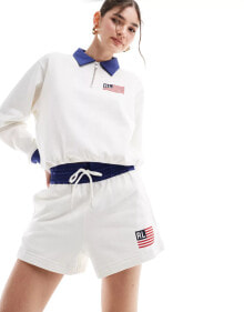 Polo Ralph Lauren jersey shorts with logo in cream with USA logo купить онлайн