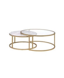 Simplie Fun shanish Nesting Table Set (2Pc Pk) in Faux Marble & Gold 81110