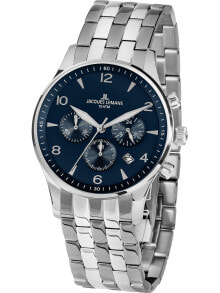 Мужские наручные часы с серебряным браслетом Jacques Lemans 1-1654.2ZG London chrono 40mm 10ATM