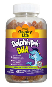 Рыбий жир и Омега 3, 6, 9 country Life Dolphin Pals DHA Омега-3 из рыбьего жира для детей 100 мг 90 мармеладок
