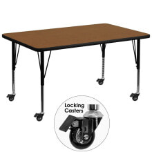 Flash Furniture mobile 36''W X 72''L Rectangular Oak Hp Laminate Activity Table - Height Adjustable Short Legs