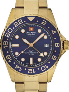 Мужские наручные часы с браслетом Мужские наручные часы с золотистым браслетом Swiss Alpine Military 7052.1115 GMT diver 42mm 10ATM