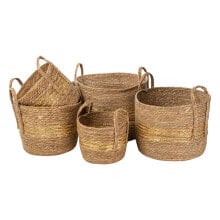 Set of Baskets Romimex 844147 Golden Natural Natural Fibre 5 Units