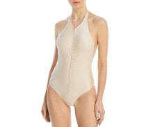 Купить женские купальники Jade Swim: Jade Swim Womens Kenna Halter One Piece Swimsuit Beige Size Medium