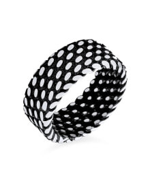 Men's Inside Out Two Tone Black Silver Masculine Tire Track Ring Band Heavy Solid Silver Wide 8MM купить онлайн