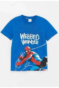 Kids Bisiklet Yaka Spiderman Baskılı Kısa Kollu Erkek Çocuk Tişört
