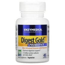 Пищеварительные ферменты Enzymedica Digest Gold Plus ProBiotics Пищеварительные ферменты + Пробиотики 1.5 млрд КОЕ для здоровья пищеварительной системы 45 капсул