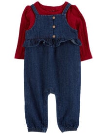 Baby 2-Piece Long-Sleeve Tee & Denim Jumpsuit Set