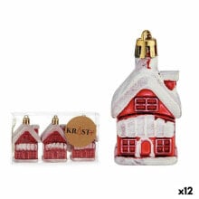 Christmas Decorations Set House White Red Golden Plastic 2,5 x 7 x 4 cm (12 Units)