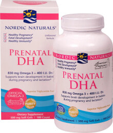 Рыбий жир и Омега 3, 6, 9 nordic Naturals Prenatal DHA ДГК для беременных и кормящих женщин, 830 мг Омега-3 и 400 МЕ витамина D3 180 гелевых капсул