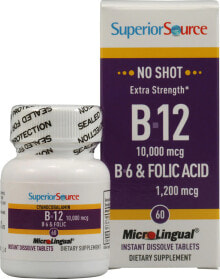 Витамины группы В superior Source No Shot Extra Strength B12 and B6 and Folic Acid Витамин В 12 и В 6 с фолиевой кислотой 60 таблеток мгновенного растворения