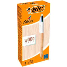 BIC Box Of 12 Pens 4 Colours Wood