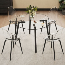 Simplie Fun round Glass Table Set with Minimalist Chairs