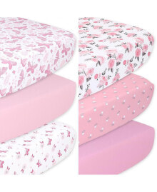 The Peanutshell pink Butterfly, Rose and Floral Fitted Crib Sheets for Girls, 6-Pack Set, Pink