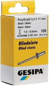 Gesipa Blindniet PolyGrip® Nietschaft d x l 3,2 x 8 mm Stahl / Stahl 100 Stück