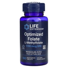 Витамины группы В life Extension, Optimized Folate, 1,700 mcg DFE, 100 Vegetarian Tablets