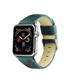 Posh Tech men's and Women's Apple Moss Green Wool Velvet, Leather, Stainless Steel Replacement Band 40mm