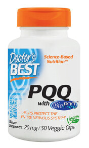 Антиоксиданты doctor's Best PQQ with BioPQQ Пирролохинолинхинон - это полифенол с антиоксидантными свойствами Без глютена и сои Без ГМО 20 мг 30 вегетарианских капсул