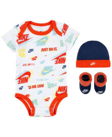 Nike baby Boys All-Over Print Bodysuit, Hat and Booties, 3-Piece Set