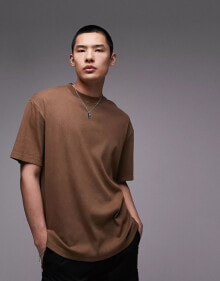 Купить мужские футболки и майки Topman: Topman relaxed ribbed t-shirt in washed brown - BROWN