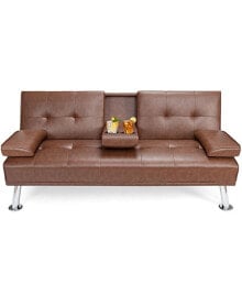 Costway convertible Folding Futon Sofa Bed Leather