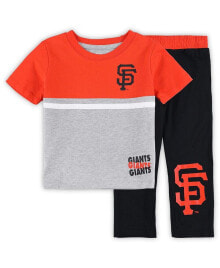 Outerstuff toddler Boys and Girls Black, Orange San Francisco Giants Batters Box T-shirt and Pants Set