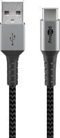 Wentronic 49296 - 1 m - USB A - USB C - USB 2.0 - 480 Mbit/s - Black - Grey