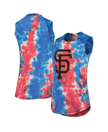 Купить женские блузки и кофточки Majestic: Women's Threads Red, Blue San Francisco Giants Tie-Dye Tri-Blend Muscle Tank Top