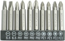Биты для электроинструмента dedra zestaw bitów 10 sztuki, 50mm: SL5.5,6.5, PH1/2-2 sztuki, PZ1/2-2 sztuki (18A07S12)