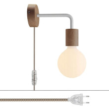 CREATIVE CABLES Spostaluce wooden lamp with curved extension and 2-pole plug - with bulb