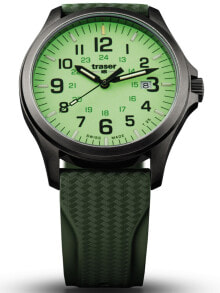 Мужские наручные часы с зеленым силиконовым ремешком  Traser H3 107424 P67 Officer Pro Gun 42mm 10 ATM